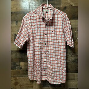 Bob Timberlake Men’s Plaid Short Sleeve Button Front Shirt Size L Orange White